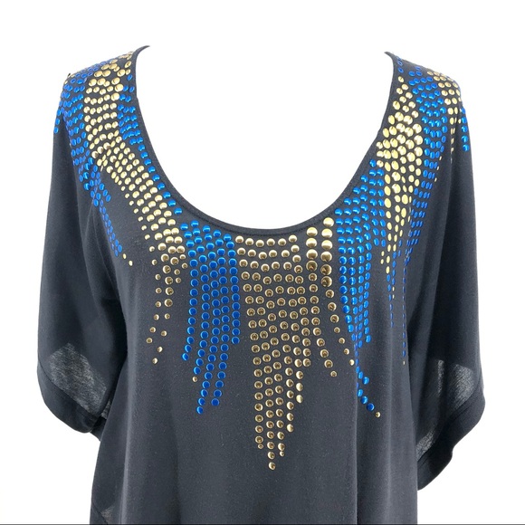 Free People Studded Gray 3/4 Sleeve Blouse, Size M - Picture 2 of 8